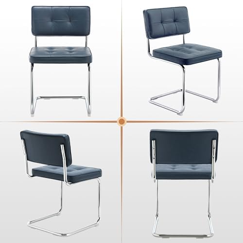 Zesthouse Faux Leather Dining Chairs Set of 6, Industrial Metal Chairs with Stainless Chrome Legs, Mid Century Modern Cesca Chair for Kitchen & Dining Living Room, Upholstered Armless Chair, Blue