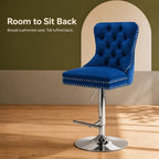 Blue Modern Swivel Bar Stools Set of 2, Velvet Counter Height Bar Stools for Kitchen Island, Adjustable Bar Chairs Barstools, Tufted Back, Silver Base, Sillas para Barra de Cocina (Blue, 2 Pcs)