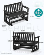 SERWALL 2 Person Patio Glider Bench, HDPE All Weather Swinging Bench, Black