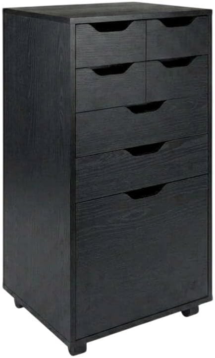 Furnifact Black Tall Mobile Storage Cabinet with Bins and Drawers, Rolling Organizer, Contemporary Style, Ideal for Pantry and Home Organization