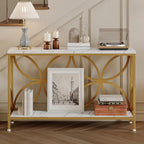 GiftGo Narrow Sofa Table 47.2 Inch, Industrial Sofa Table Behind Couch, Vintage Entry Console Table with Storage for Entryway, Living Room, Foyer, Elegant Design (White and Gold, 47.2)