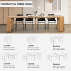 Transformer Table Solid Wood Extendable Dining Table, Natural | Seats 2-12, Expandable Dining Room Table, Space-Saving Furniture, Kitchen and Dining Room Furniture, Table + Bench