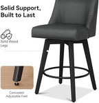 26" Counter Height Swivel Bar Stools, Set of 4, Black Grey | Faux Leather Upholstered Counter Barstools with Backs, Solid Wood Legs for Kitchen Island, Home Bar Chairs