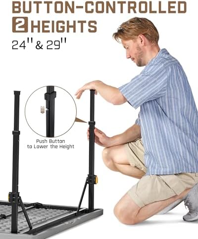 FanttikOutdoor Folding Card Table 34" Square, 2 Heights, Picnic Party Game | Fold-in-Half Utility Plastic Portable Table with Collapsible Legs & Carrying Handle, Heavy Duty, Zeta S4 Pro