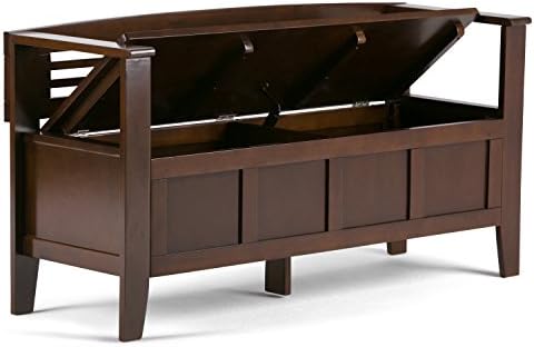 SIMPLIHOME Adams 48" Wide Solid Wood Storage Bench in Medium Brown