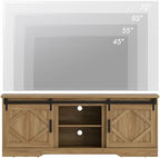 WAMPAT Farmhouse Style TV Stand for 60-75 inch TV w/Distressed Wood Finish | 66.1"L*15.4D"*25.6"H, TV Cabinet with Cable Management,Sliding Barn Door,Adjustable Media Shelf,Hidden Storage Space