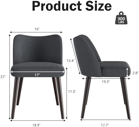Modern Fabric Upholstered Dining Chairs Mid Century Farmhouse Dinner Chair with Padded Seat and Wood Legs Kitchen Side Chair for Dining Room Restaurant Cafe Darkgrey Set of 2