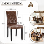 LSSPAID Dining Chairs Set of 6, Modern Armless Parsons Side Chairs, Upholstered Button-Tufted PU Leather Dining Kitchen Chairs with Solid Wood Legs, Brown