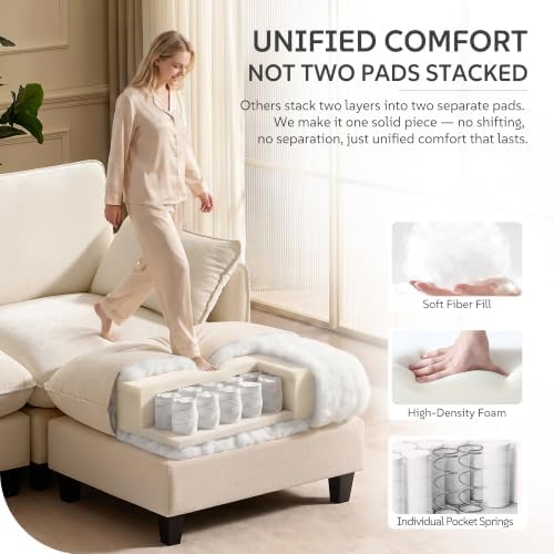 Ihanherry 139" Oversized V-Shaped Modular Sectional Couch, 9-Seater Cloud Sofa with Corner & Movable Ottoman, Large Cushions, Chenille Deep Seat Living Room Furniture Set, Beige