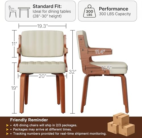 Dining Chairs Set of 4,Mid Century Modern Kitchen Chair with Hanging Arm | Set of 4 Dining Chairs, Mid Century Modern Faux Leather Upholstered Kitchen Chair, Walnut Legs Back for Dining Room Living