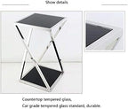 Telephone Table, Stainless Steel Glass Coffee Table,Sofa Side Table/Telephone Table,Black and White Flower Stand,for Living Room Bedroom,Stainless Frame,Black(Black-15.74 * 15.74 * 27.55in