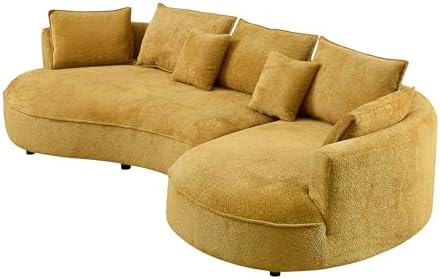 125” Curved Boucle Sofa,Modern 5-Seater L-Shape Sectional Couch with Chaise and Memory Foam,Modular Oversized Teddy Sofas for Living Room,Bedroom,Apartment (Right Facing,Yellow)