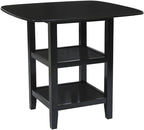 MAKLAINE 5 Piece Solid Wood Counter Height Dining Set, Black Finish, Table with 2 Shelves and 4 X-Back Chairs, Faux Leather Seat Upholstery, 39.5 in Table for Kitchen or Dining Room