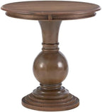 MAKLAINE Round Accent Table, 26.5" High, Engineered Wood, Rustic Natural Finish, Turned Pedestal, Stepped Base, Compact Design, Decorative Display or End Table for Living Room, Bedroom, Small Spaces