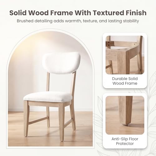 COLAMY Solid Wood Dining Chairs Set of 2, Mid Century Modern Upholstered Kitchen Chairs with 3.3" Thick Cushion & Anti-Slip Pads, Farmhouse Rubber Wood Dining Room Chairs, Oak Nature
