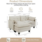 Amsleekey 76.5" L-Shaped Modular Sectional Sofa, Beige Corduroy | Cloud Couch for Living Room, 2 Seater Deep Seat Convertible Sleeper Sofa with 1 Movable Ottomans and 2 Leg Height Options