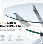 Henf 7 Piece Round Dining Table Set with 6 Upholstered Chairs, 47'' Glass Round Kitchen Table Set for 6, X-Shape Metal Legs, Modern Silver Glass Dining Table and Chair Set for 6