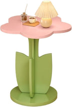 Funky Flower-Shaped Sofa Side Table, Small Nightstand/Coffee Table with Storage Tray, Cute Wooden End Tables, Furniture Decorative for Living Room, Bedroom, Small Spaces(Pink)