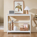 Yaheetech Narrow White Entryway Console Table, 2-Tier X-Frame Storage Shelf | Slim Depth Fits Small Entry Ways, Hallways and Living Rooms, Lower Tier for Storage and Decor, Rubber Wood and Particleboard