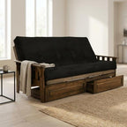 Kodiak Furniture Tucson Full Futon Set in Rustic Walnut Finish with Storage Drawers, Suede Black