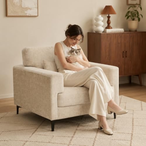Oversized Accent Chair Armchair with Metal Legs | Comfy Chenille Arm Chairs and a Half,Modern Century Single Sofa Extra Large Reading Club Chair for Living Room,Bedroom,Brown