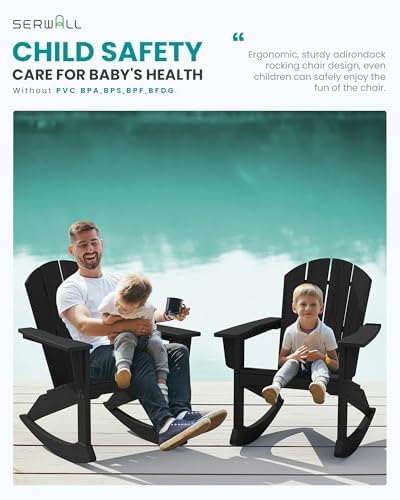 SERWALL Outdoor HDPE Adirondack Rocking Chairs, All-Weather, Black, 2PCS | The rocking chair features safe rocking design, ergnomic structure and all-weather HDPE frame for lasting outdoor use