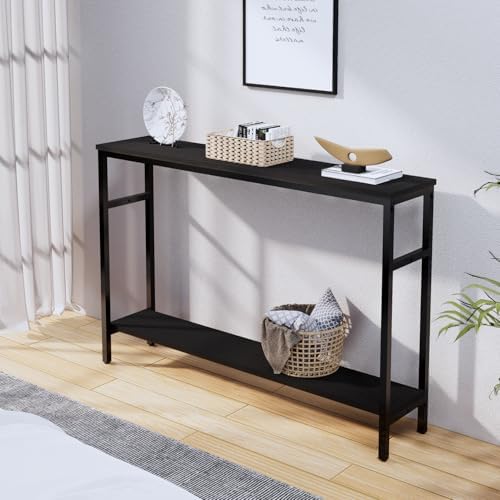 Timberer Narrow Console Table, 47 Inch Sofa Table with Adjustable Shelf | 2-Tier Long Skinny Table for Hallway, Entryway, Living Room, Foyer, Black