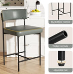 Bar Stools Set of 2, Faux Leather Counter Height Barstools with Curved Back, 25 Inch Upholstered Bar Chairs, Modern Counter Stools for Kitchen lsland, Grey