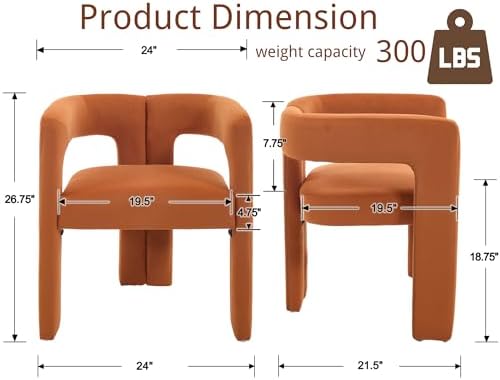 VESCASA Modern Barrel Dining Chairs Set of 4 with Open Back, Orange Velvet | Comfortable Upholstered Dining Room Chairs, Sturdy Solid Wood Legs, Accent Kitchen Armchairs for Living Room, Home, Apartment