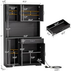 GRUSIGN 71" Pantry Cabinet with Charging Station, Large Capacity Kitchen Hutch Storage Cabinet, Kitchen Cabinet with Microwave Stand, Storage Drawers & Adjustable Shelves for Dining Room, Black