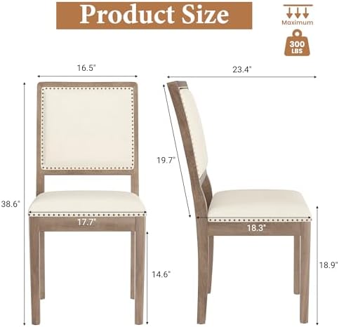 Dining Chair Set of 6, Mid Century Modern Upholstered Dining Room Chairs, Fabric High Back Kitchen Chairs with Nailhead Trim and Wood Legs for Living Room Kitchen Restaurant, Beige