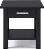 Pemberly Row Solid Wood End Table with Storage, Black Finish, 20.5" W x 20.5" D x 20" H, One Drawer and Shelf, Square Contemporary Design, Living Room or Bedroom Side Table