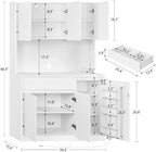 TEENFON Pantry Cabinet with Charging Station and LED Light, Kitchen Pantry Cabinet with Microwave Stand, Kitchen Storage Cabinets with Adjustable Shelves and Door Shelves for Dining Room, White