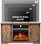 AMERLIFE Farmhouse 5 Piece Living Room Table Set, 59" TV Stand, Barnwood | TV Console for Living Room with 23" Electric Fireplace, 40" Coffee Table and 2 End Tables with Charging Station and USB Ports