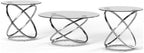 BOWERY HILL Modern 3-Piece Coffee Table Set, Glass Top with Chrome Metal Rings, Includes 1 Coffee Table and 2 End Tables, Adjustable Levelers, Tempered Glass, Contemporary Living Room Furniture