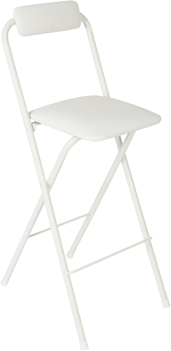 27.5'' Tall Folding Bar Stool, Cushioned Padded Folding Stool with Back, Portable Adult Folding Chair, 275 lbs Load Capacity, Counter Height Seat for Kitchen, Living Room, Garden, Camping, White