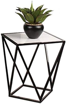 Telephone Table, Modern Living Room Marble Square Coffee Table,Metal Industry Side Table,Telephone Table,21.65 Inch Tall,Gold,Black (Black-17.71 * 17.71 * 21.65in