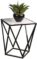 Telephone Table, Modern Living Room Marble Square Coffee Table,Metal Industry Side Table,Telephone Table,21.65 Inch Tall,Gold,Black (Black-17.71 * 17.71 * 21.65in