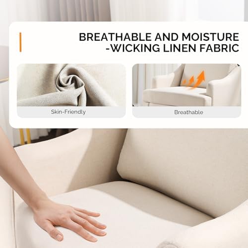 VINGLI Linen Fabric Accent Chairs Set of 2, Beige Modern Upholstered Armchair, Comfy Sofa Chair Living Room Bedroom Furniture for Apartment