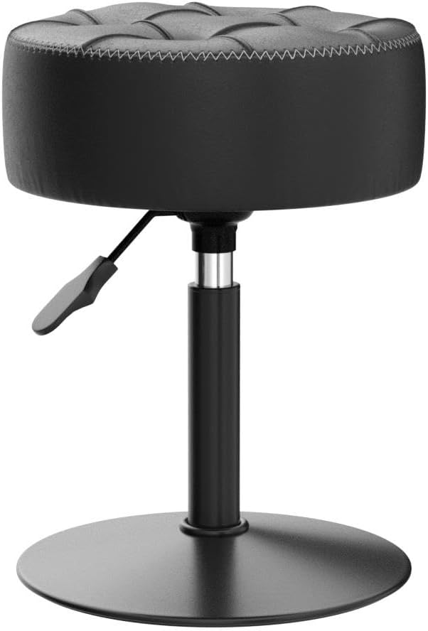LUE BONA Adjustable Vanity Stool 15.8"-20.7", 360° Swivel Faux Leather Chair, 300lbs Capacity for Makeup Room, Bathroom, Living Room, Black