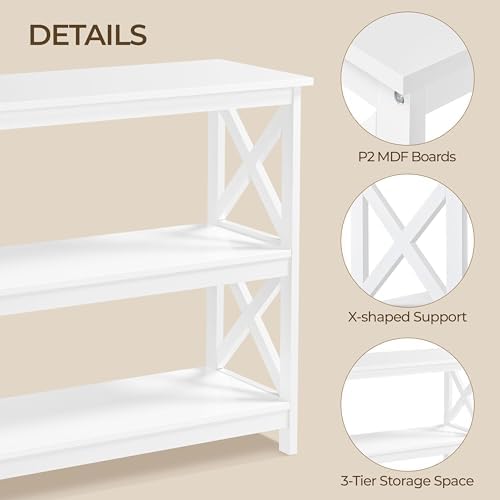 Yaheetech 42"L White Console Table 3-Tier Narrow X-Frame Open Storage Shelf | Sofa Table for Entryway, Hallway and Living Room, Slim 14" Depth, Powder-Coated MDF, 88 lb Top Load, Easy Assembly