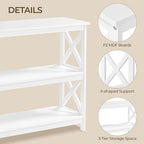 Yaheetech 42"L White Console Table 3-Tier Narrow X-Frame Open Storage Shelf | Sofa Table for Entryway, Hallway and Living Room, Slim 14" Depth, Powder-Coated MDF, 88 lb Top Load, Easy Assembly