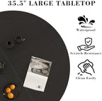 35.5'' Round Pedestal Dining Table, 2-4 Modern Fluted Dining Room Kitchen Table with Storage Shelf, Wood Base Dinner Tables for Kitchen, Breakfast Nook, Small Space, Living Room(Black)