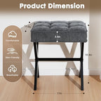 Makeup Chair, Modern Luxury Vanity Stool with Linen Plush Seat | Compact X Base Vanity Bench for College Dorm, Small Upholstered Foot Rest for Living Room(X-Gray)