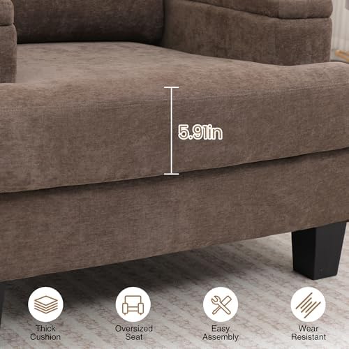 Modern Upholstered Living Room Chairs, Accent Chair with Storage Armrest, Comfy Large Armchair, Fabric Single Sofa ReadingChair for Bedroom, Dark Brown