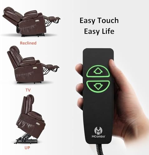 MCombo Power Lift Recliner Chair for Elderly, Heat and Massage 7040(Medium) | FSC Certified, Multiple Sizes, USB&Type C Charging Port, Cup Holders, Side Pockets, Dark Brown Faux Leather