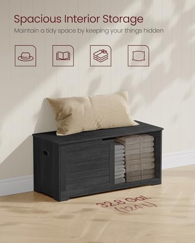 VASAGLE Storage Chest, 39.4 Inches Width Bench with 2 Safety Hinges | Farmhouse Style, for Entryway, Bedroom, Living Room, Charcoal Gray, SOFIE Collection ULSB061B01