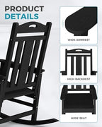 Ciokea Oversized Outdoor Rocking Chair, 380lbs Heavy-Duty Large Patio Rocker, Weather Resistant & Anti-Fade Porch Chair, High Back Cozy Rocking Chair for Outside, Fire Pit, Deck, Garden, Black