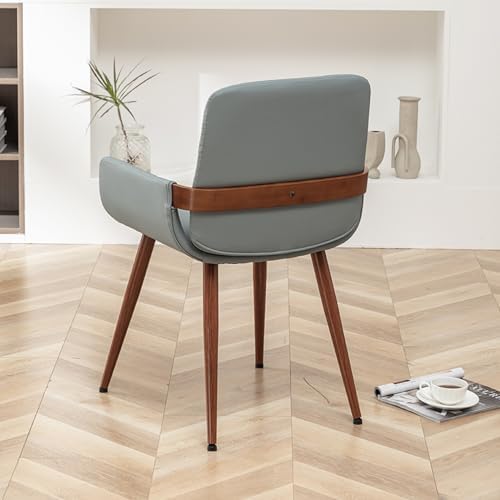 LUNLING Mid Century Modern Dining Room Chairs Set of 2 Accent Faux Leather Chair Bentwood Frame with Armrest,Upholstered Seat,Metal Legs Chair,Adjustable Foot for Kitchen Room Desk Chairs(Blue)