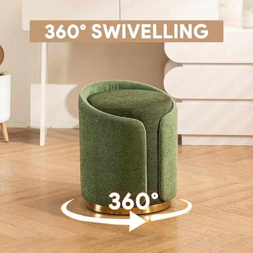 Swivel Vanity Stool with Gold Base Comfy Vanity Chair Modern Round Stool for Makeup Vanity Ottoman Foot Rest for Bedroom livingroom (Green)
